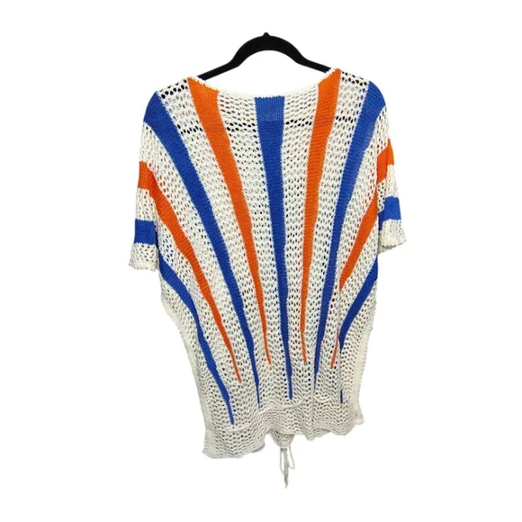 Boho Crochet Top with Drawstring Hem - Striped Knit Pocket Top Oversized - Picture 5 of 9